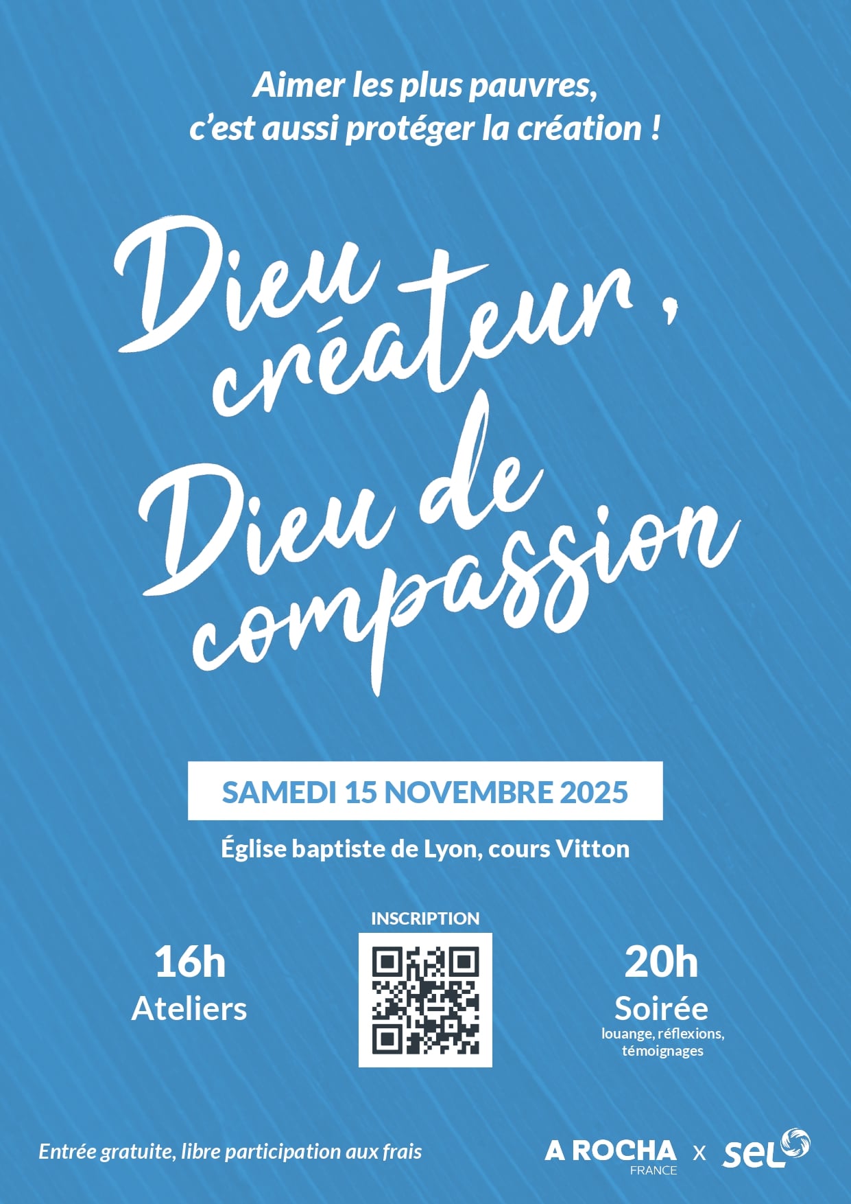 Affiche de l'événement A Rocha et SEL à Lyon - 15 novembre